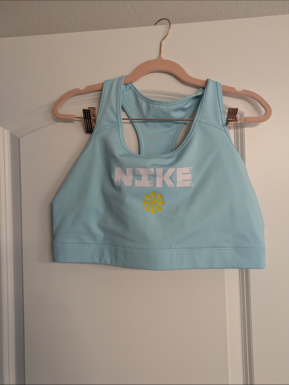 Nike Light Blue Racerback Sports Bra with White Logo